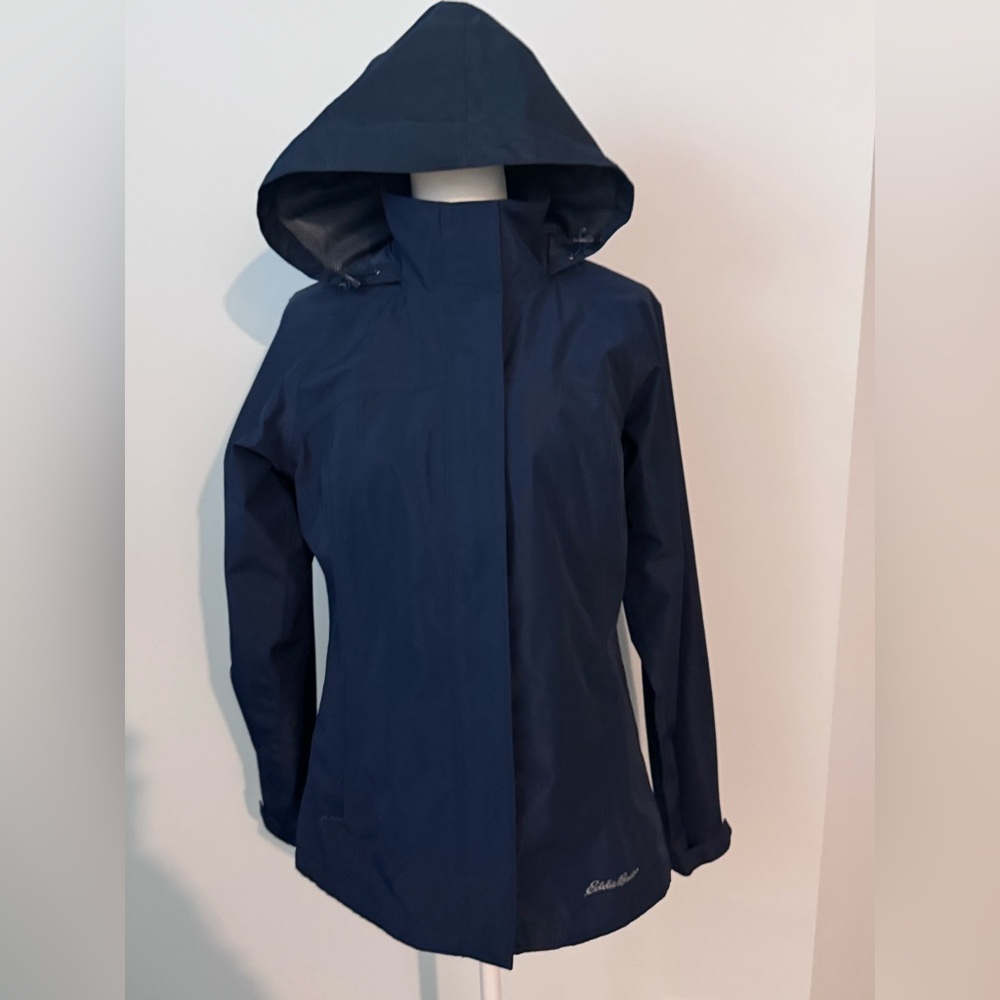 Eddie Bauer Women's Navy Hooded Rain Jacket Size XS